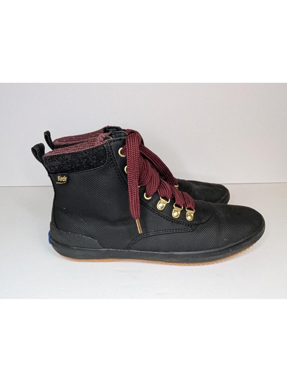 Keds Scout II Water Resistant Canvas Black Maroon Ankle Boots Women's Size 10